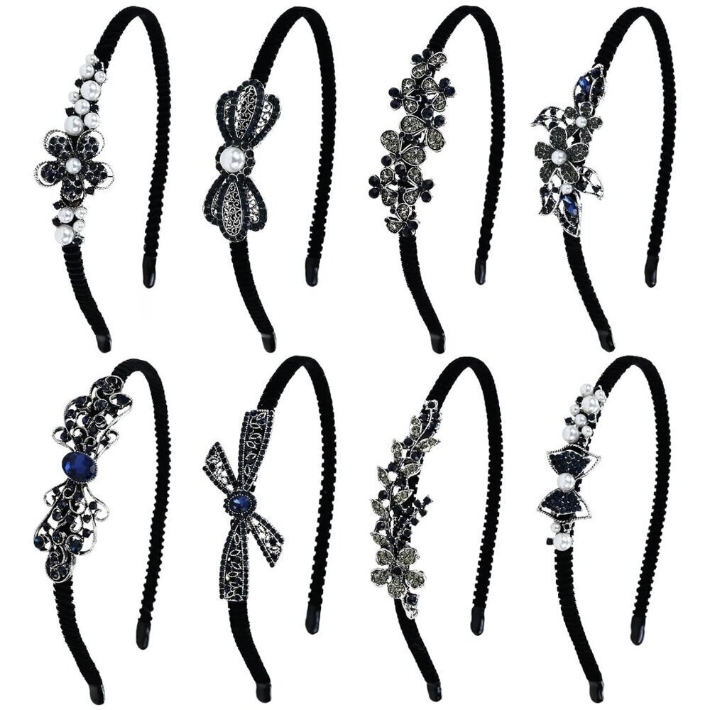 8 Pack Rhinestone Headbands Metal Velvet Non Slip Hair Accessories for Women